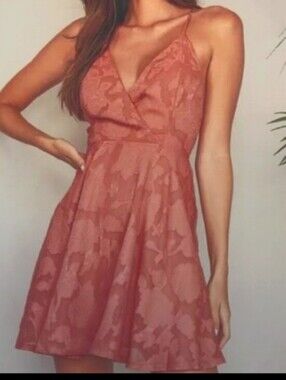 LuLus Beauty Rose Pink Floral Spaghetti Strap Mini Skater Fit and Flare Dress XS